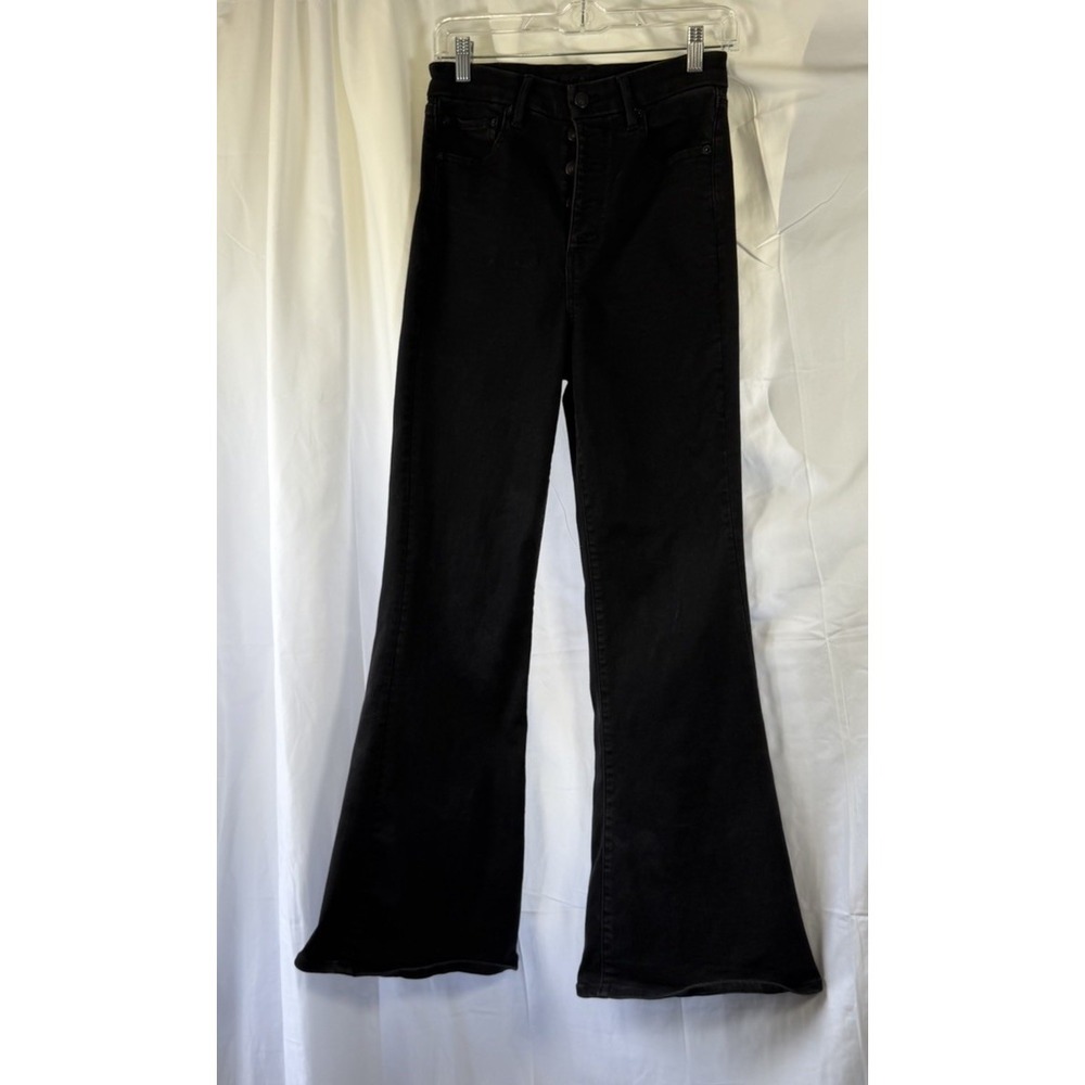 American Eagle Womens size 8 long black curvy high rise raw hem flare jeans